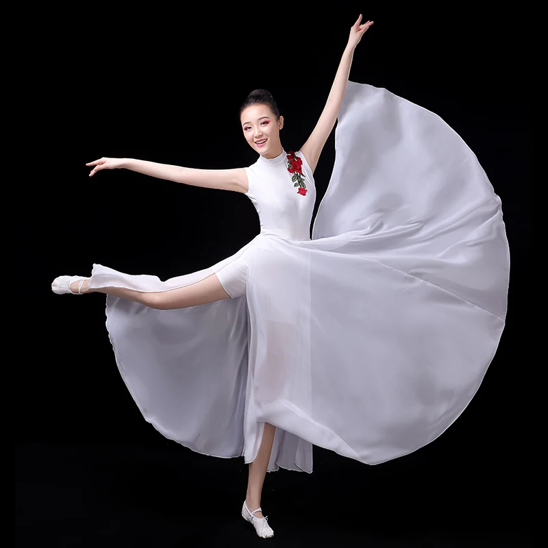 Classical Dance Clothes Women Stage Costume White Flamenco Dress Summer Gypsy Skirt Opening Dance Outfit Extoic Dancewear DL7391