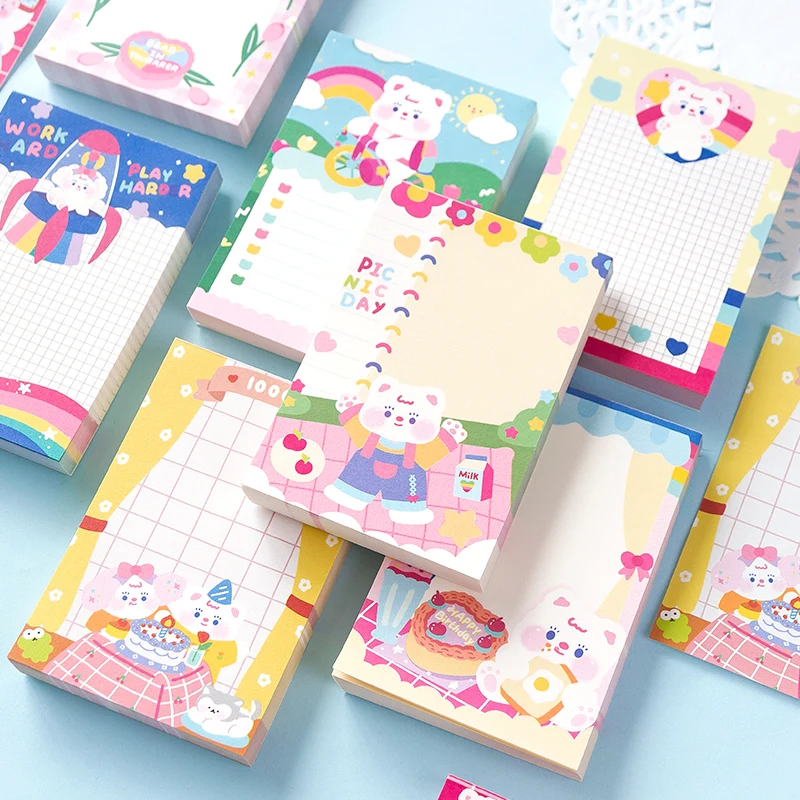 100 Sheets Cute Sweety Bear Memo Pad Kawaii Stationery N Times Sticky Notes Portable Notepad School Office Supply Papeleria