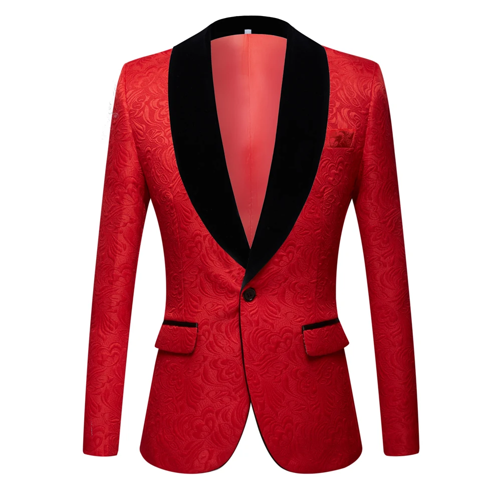 Fashion Red pink black white blue Men\'s Patterned Suit Slim Fit  Groomsmen Tuxedos Blazers For Wedding  shawl collar suit Jacket