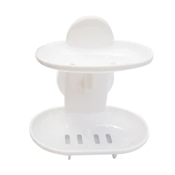 Double Soap Dish Strong Suction Soap Holder Cup Tray for Shower Bathroom (White)