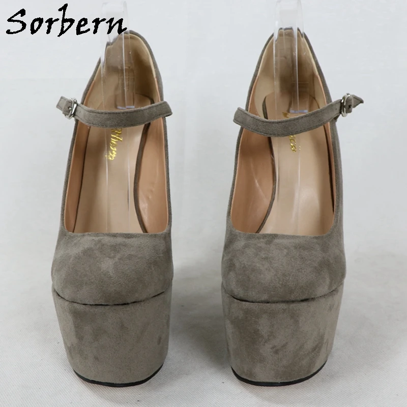 Sorbern Grau Mary Janes Frauen Pumpen Keile Plattform Schuhe Schmale Sohle Super High Heels Kleid Schuhe Runde Zehen Nach Farben