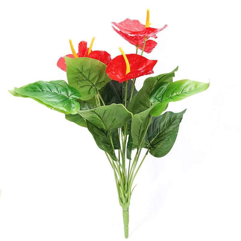 

50cm 18Heads Artificial Anthurium Red Flowers Green Leaves Home Bedroom Living Room Balcony Decoration Fake Plants Flower Bonsai