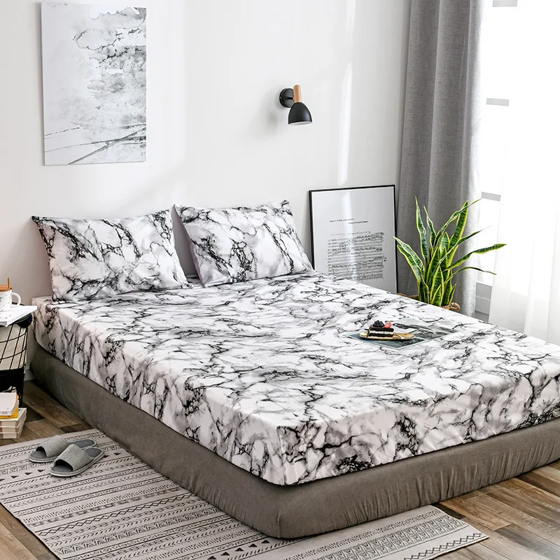 

Modern Fashion Marble Printing Mattress Cover King Queen Twin Size Fitted Sheet 1pc Mattress Protector Cover+ 2pcs Pillowcase