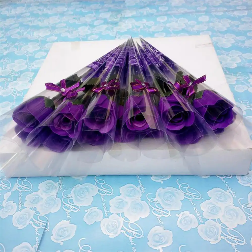 Rosa Artificial de tallo único creativa, 10 Uds., con embalaje de plástico, flores hechas de jabón, regalo del Día de San Valentín, decoración para fiesta de cumpleaños