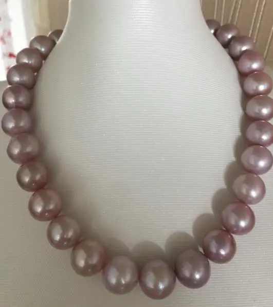 elegant AAA12-14mm south sea round LAVENDER pearl necklace 18inch 14k