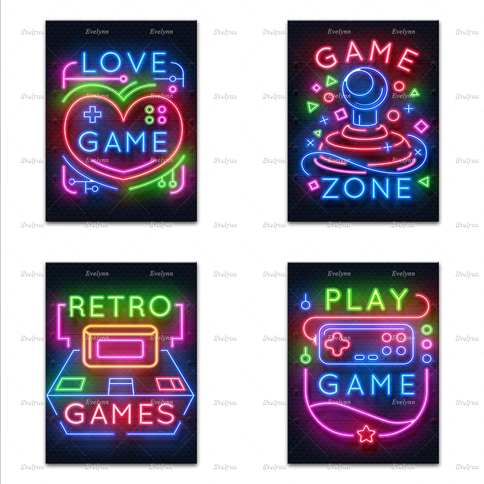 

Gaming Neon Posters | Gaming Fan | Gamer Room Boys Room Decorative Picture Playroom Home Decor Prints Wall Art Canvas Gift