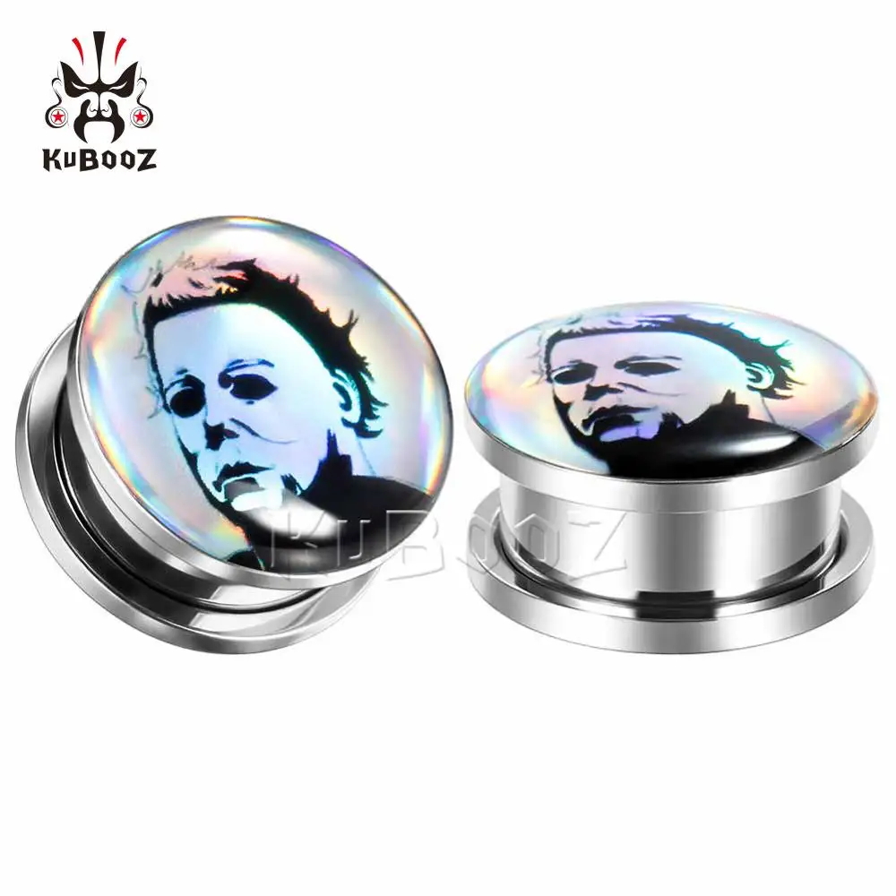 KUBOOZ Classical Character Picture Logo Ear Piercing Plugs Expanders Stainless Steel Stretchers Stud Body Jewelry Cool Gift 2PCS