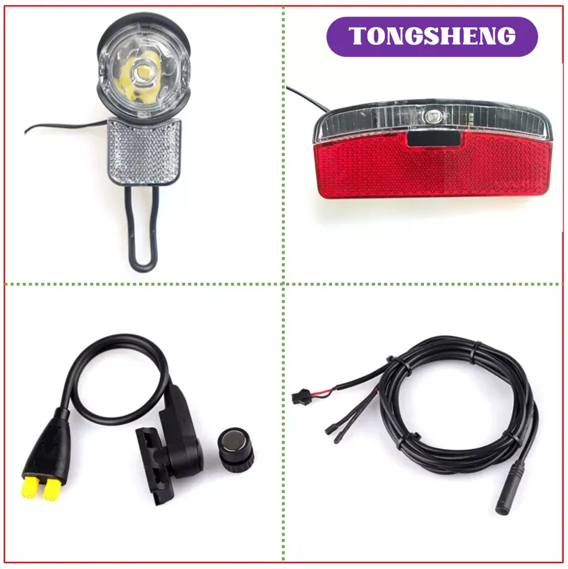 6V Electric Bike Light Headlight Taillight Speed Transmitter and Cable For Tongsheng Mid Drive Motor Kits Bicycle Lamp