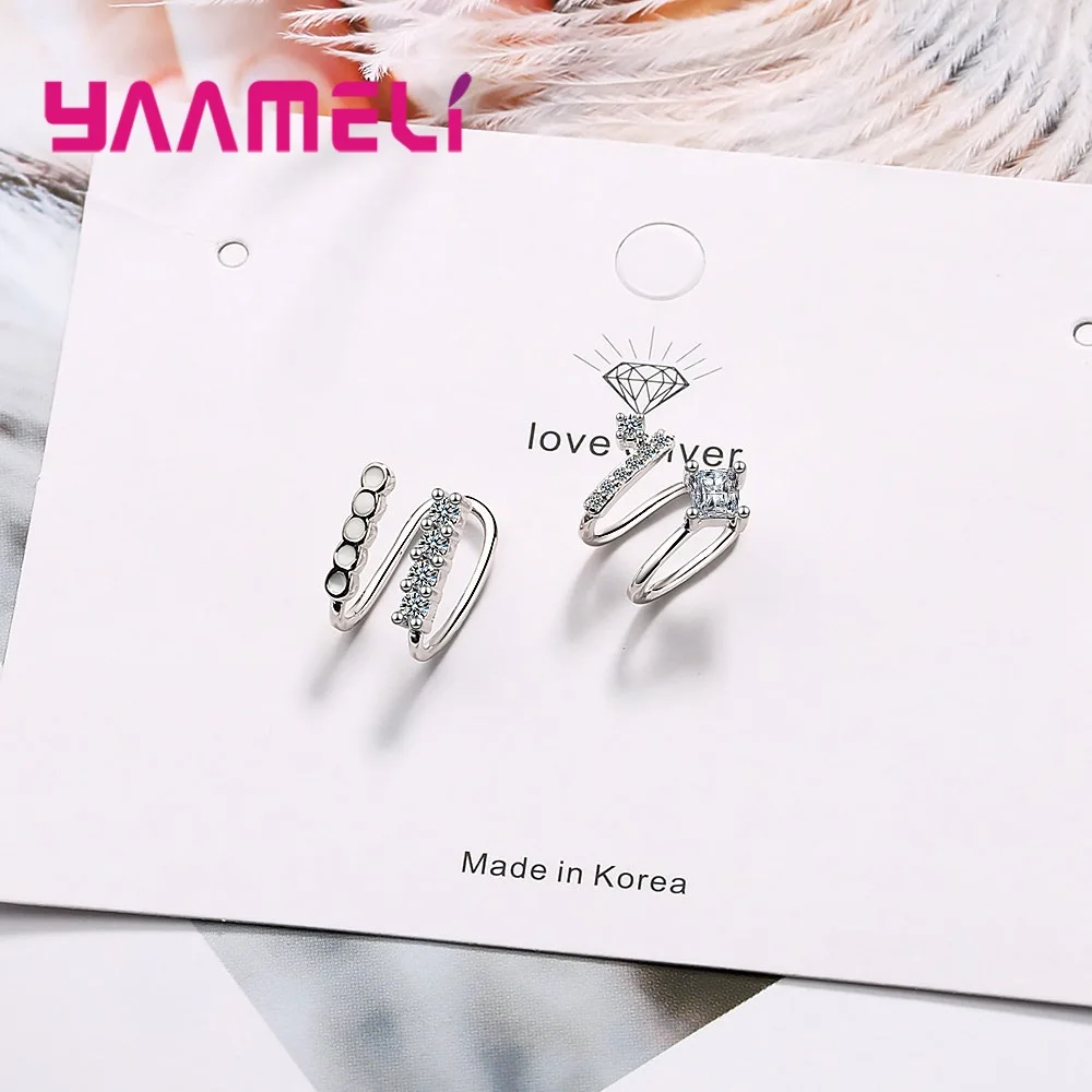 Punk Rock Ear Clip Cuff Earrings Sparkling Original 925 Sterling Silver Color with Zircon Holeless Asymmetrical Ear Brincos