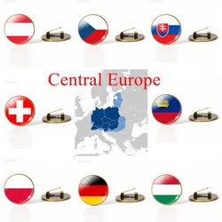 Central Europe: Austria Poland Germany Switzerland Flag Brooches Glass Dome Jewelry Bronze Brooch Pins National Day Gifts