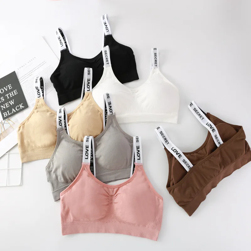 

Спортивный бюстгальтер с буквенным принтом, бюстгальтер пуш-ап для фитнеса, йоги, нижнее белье, высокая эластичная Толстая чашка, спортивные топы для женщин, спортивная одежда для бега, однотонные бюстгальтеры