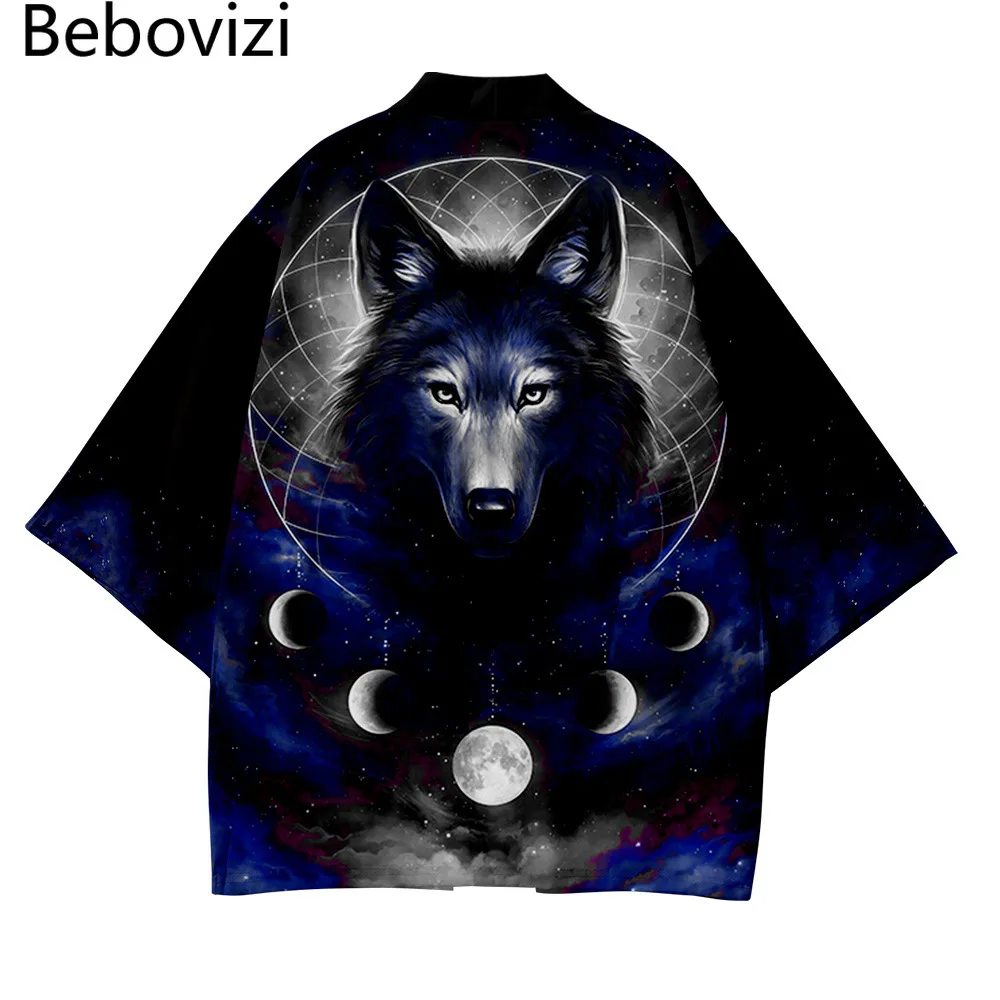 

Kimono Kimetsu No Yaiba Robe Cardigan Men Shirts Plus Size 5XL Wolf Print Fashion Beach Japanese Yukata Haori Women's Clothing