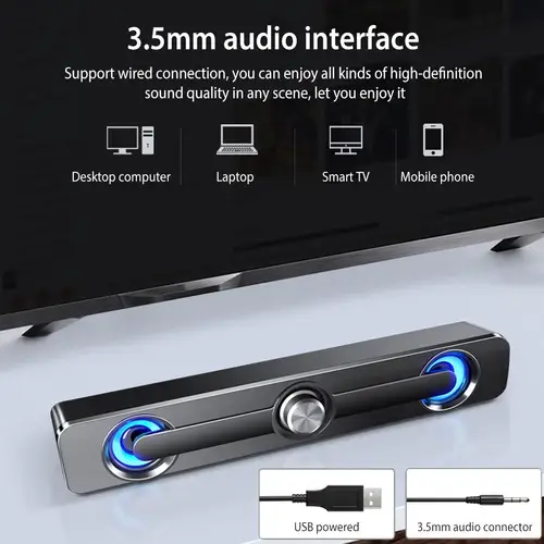 Imagen 2 del producto Barra de sonido Salange, altavoces con cable USB y Bluetooth, barra de altavoz estéreo para proyector, PC, portátil, teléfono, ordenador, altavoz auxiliar de 3,5mm