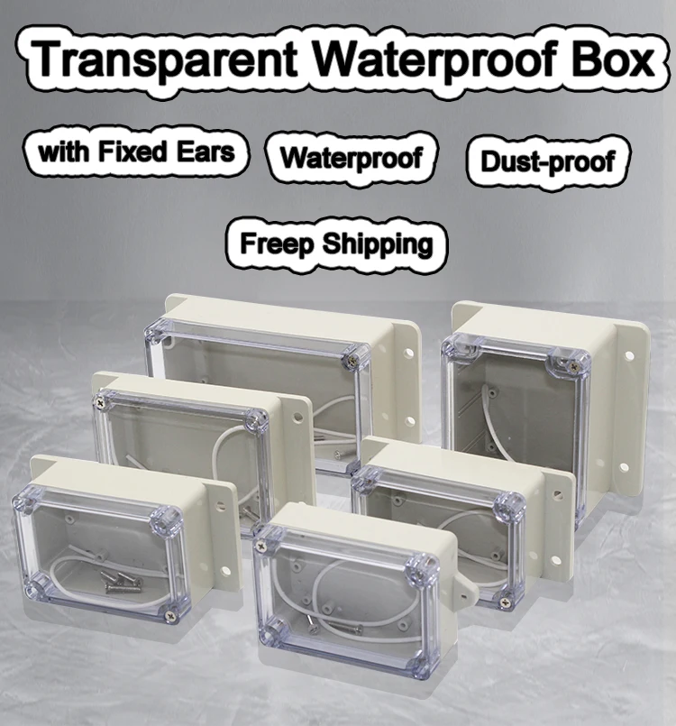 Plastic PC Clear Transparent Box Fixed Ear Waterproof Enclosure Electronic Circuit Project Box Instrument Wall Junction Housing