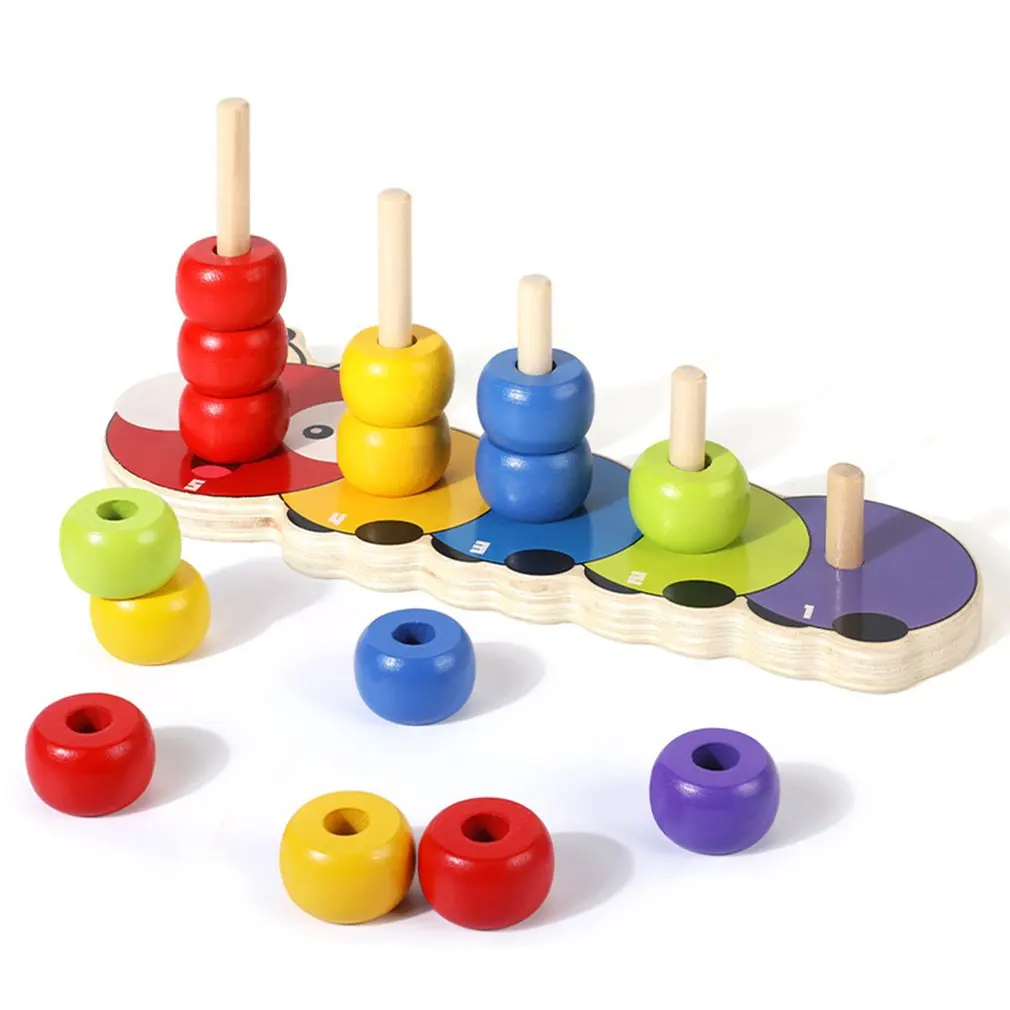Caterpillar Superimposed Beaded Children's Educational Assembling Toy Wooden Caterpillar Superimposed Beaded Building Blocks