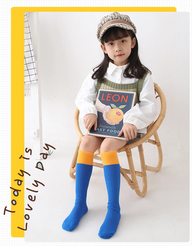 3-12 Jahre Mädchen Wärmere Knöchellange Socken mit Kontrastdesign Kinder Overknee-Socken aus Baumwolle Baby Gestreifte Bunte Lange Kawaii Strümpfe – Detail 11