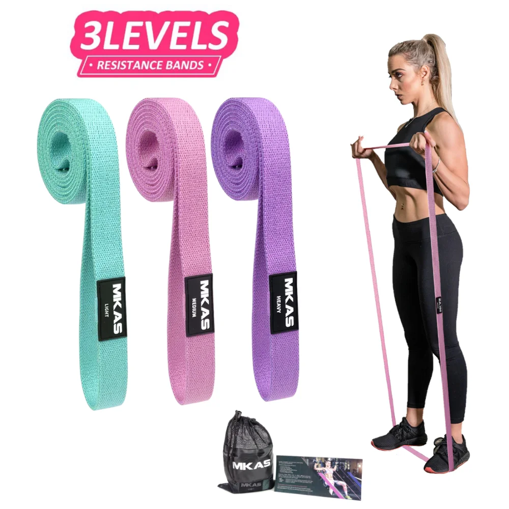 MKAS-Bandas de resistencia largas para mujer, juego de tela de entrenamiento, ejercicio, bandas elásticas para botín, asistencia para piernas, 3 piezas