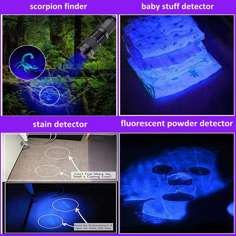 TMWT SK68 AA Mini Zoomable UV-Flashlight 365nm 395nm Ultraviolet Light Torch Lamp For Marker Cash,Scorpion Detection