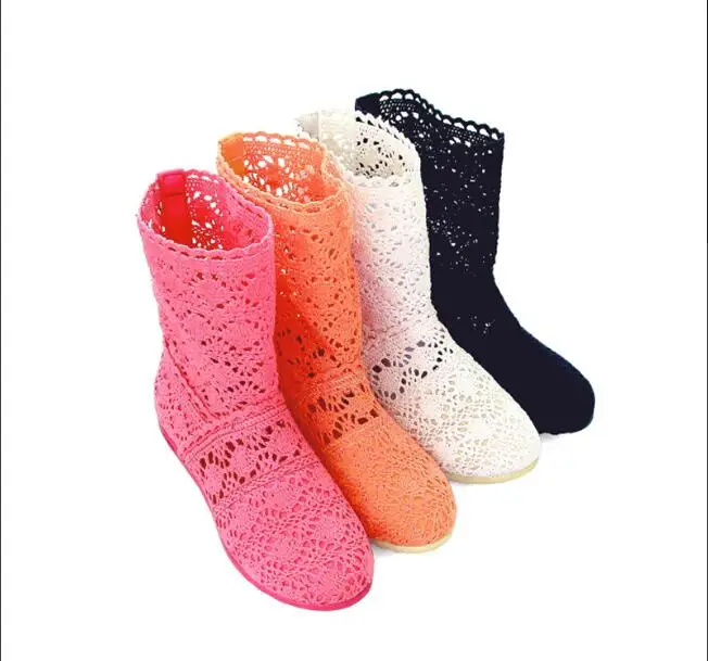 New red black women boots High quality breathable mesh summer ladies flat ankle boots summer women\'s boots fashion Large size