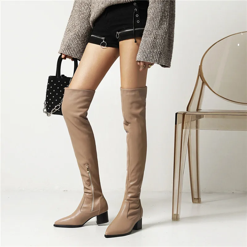 MORAZORA Hot Sale Big Size 47 Over The Knee Boots Women Slim Autumn Winter Boots Zebra Pattern Thick Heel Nightclub Shoes Women