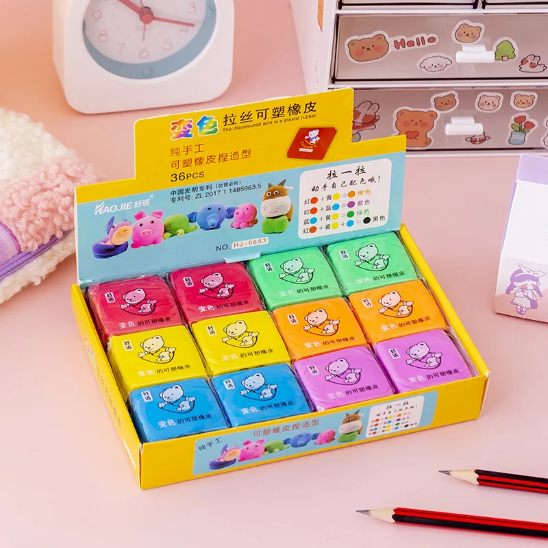 36 pcs/lot Creative Deformable Eraser Cute Writing Drawing Rubber Pencil Eraser Stationery For Kids Gifts school suppies