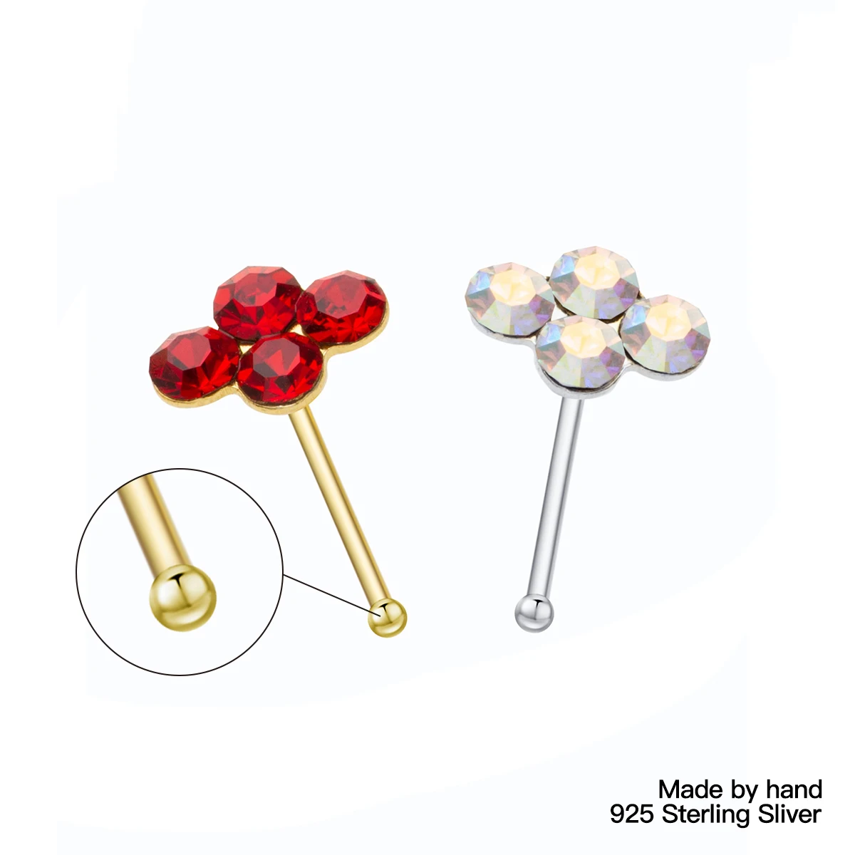 20Pcs/Box 925 Sterling Silver Crystal Nose Stud Nose Piercing Body Jewelry Percing Nez