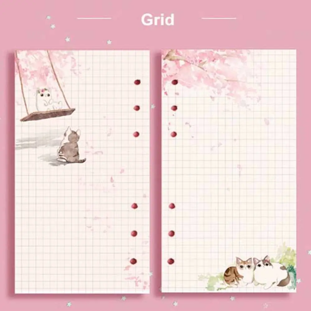 New 80 Sheets Kawaii Sakura And Cat A6 Loose Leaf Notebook Refill Spiral Binder Inner Pages Line Grid Blank Agenda