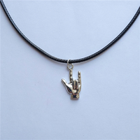 I Love You Sign Language Charm Choker Necklace, Black Leather Choker, I Love You Pendant, ASL Love Pendant Necklace, Couple Gift