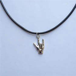 I Love You Sign Language Charm Choker Necklace, Black Leather Choker, I Love You Pendant, ASL Love Pendant Necklace, Couple Gift
