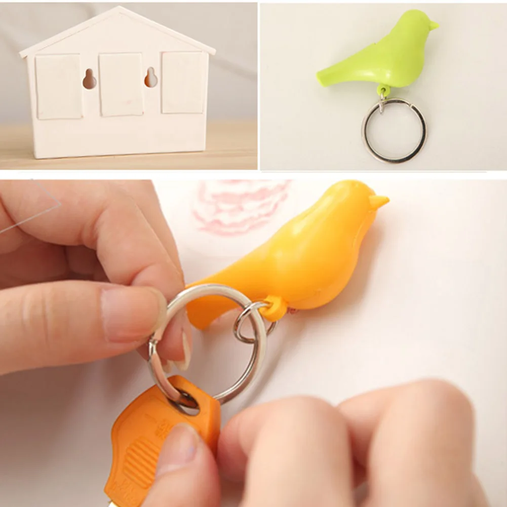 2Pcs Bird Keychain + 1Pc Sparrow Birdhouse Home Wall Mount Key Ring Holder House Nest Whistle Key Holder Chain Ring  Decor view 3