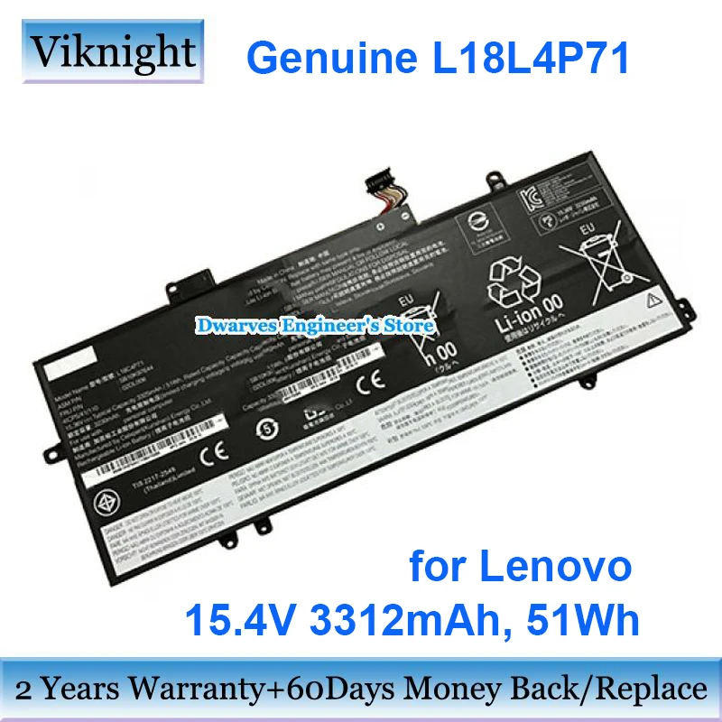 Genuine L18L4P71 Battery For Lenovo 2019 Thinkpad Carbon X1 7th Gen Yoga Gen 4 02DL004 SB10K97642 5B10W13930 15.4V 3312mA 51Wh