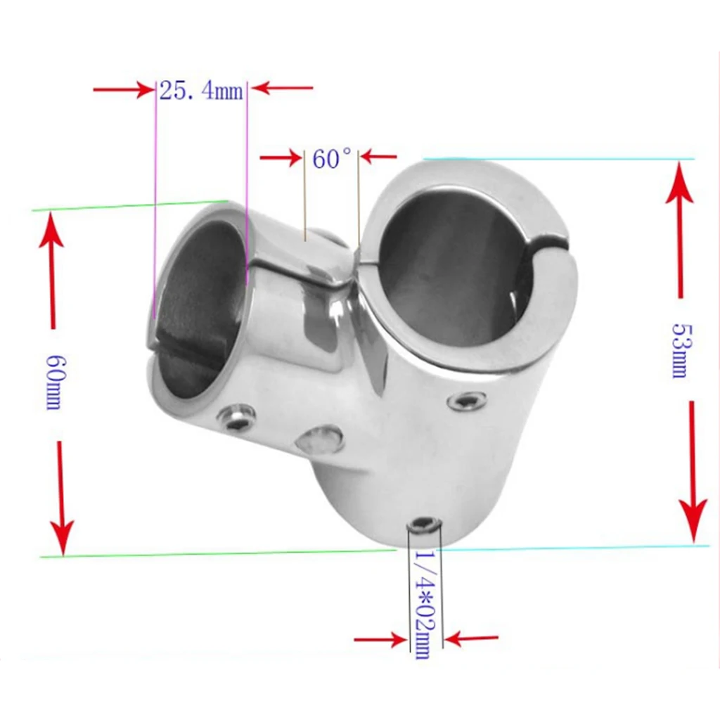 316 Stainless Steel Boat Marine Handrail 60 Degree T/Tee Fitting Rail Connector Split for 1 inch 25mm Tube