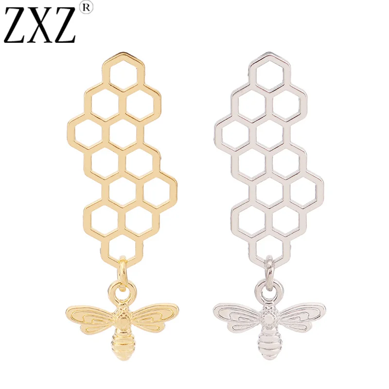 ZXZ 10pcs Silver Color/Gold Tone Bumble Bee Honeybee and Honeycomb Charms Pendants for Necklace Earring Jewelry Making Findings