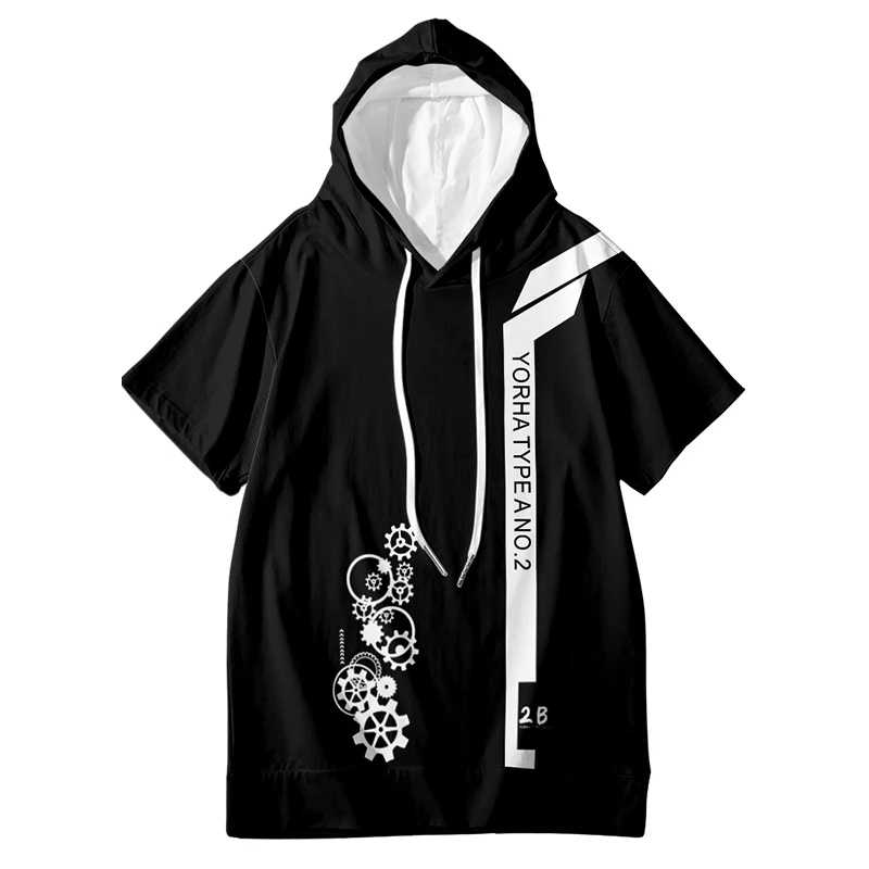 Game NieR Automata 2B YoRHa No. 2 Type B 9S YoRHa No. 9 Type S Cosplay Costume Short Sleeve Unisex Hoodie t-shirt Graphic Tops