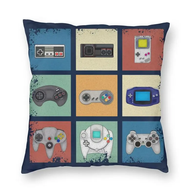 Vintage Gaming Controller Evolution Cushion Cover Gamer Joypad Joystick Floor Pillow Case for Living Room Pillowcase Decoration