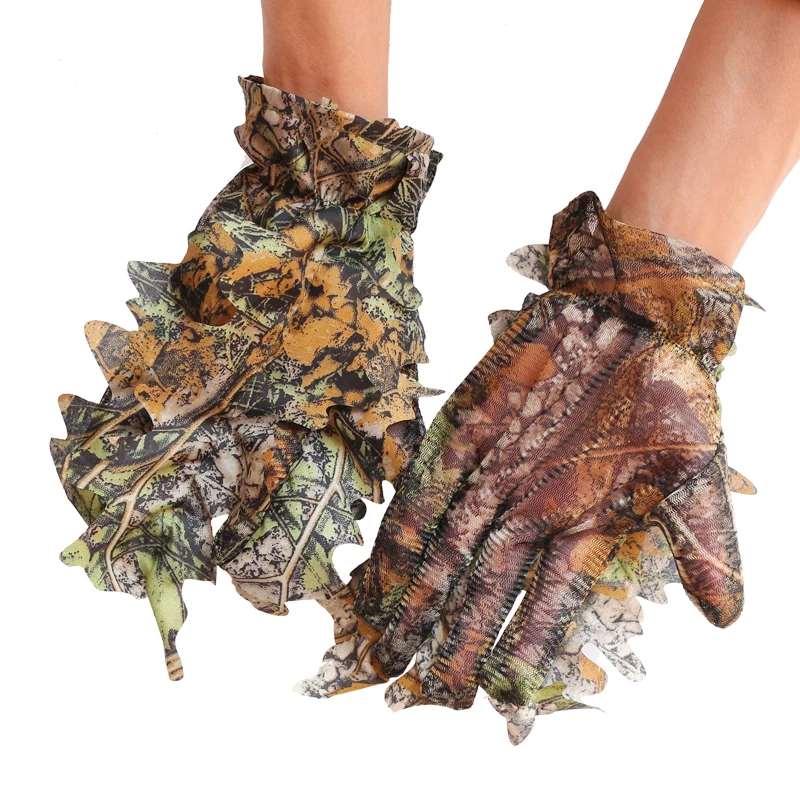 Guantes de caza de camuflaje 3D para hombre, telas silenciosas, guantes de pesca de verano, guantes de observación de aves al aire libre, guantes de