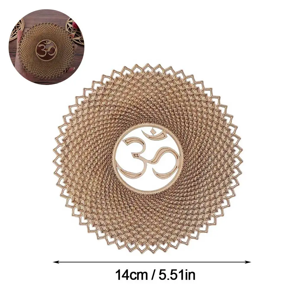 Natural Symbol Wood Chakra Flower of life Energy Mat Round Edge Circles Carved Coaster For Stone Crystal Set Kitchen Wall Decor