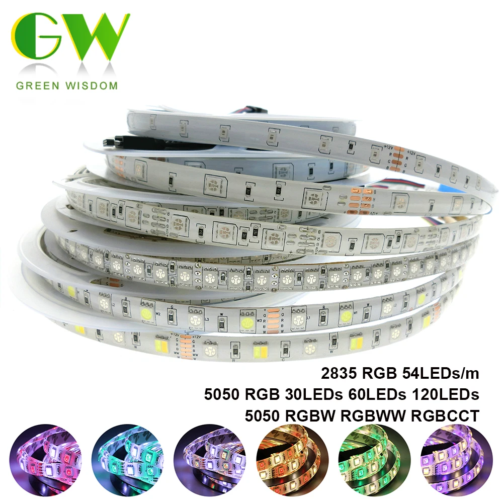 RGB LED Strip Light 5050 2835 DC 12V Neon Ribbon Waterproof Flexible LED Diode Tape RGBW RGB+CCT LED Lights for Home Decoration