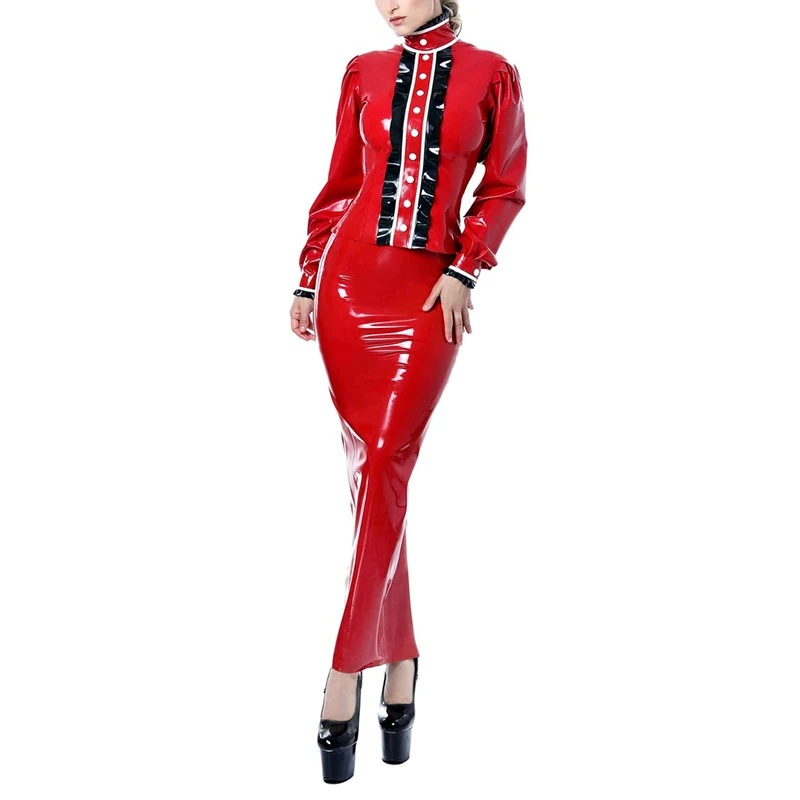 Bodycon Latex Leather Pencil Skirts Women Sexy Midi Mermaid Skirt Hem Split Lady High Waist Patent Leather Hobble Skirt Custom