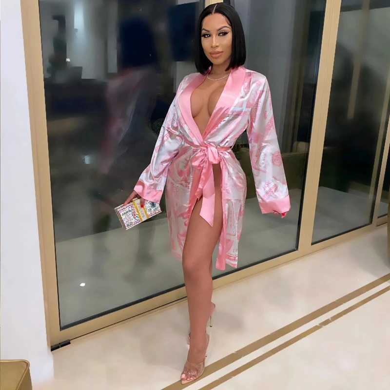 Hirigin – Robe à bandes imprimée, nouveau Style, manches longues, motif argent, pyjama Sexy, vêtements de maison, vêtements de nuit