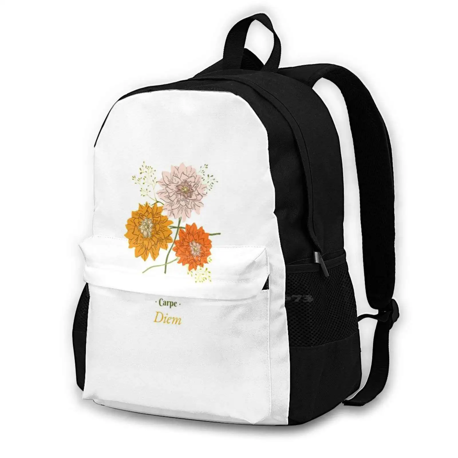 Carpe Diem Wild Flowers Bouquet Love Orange Gift Bag Backpack For Men Women Girls Teenage Black Wedding Daughter Son Summer