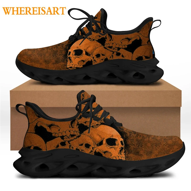 

WHEREISART Vintage Yellow Skull Print Men's Comforable Lace-up Sneaker 2021 Fashion New Vulcanized Shoes Brand Design