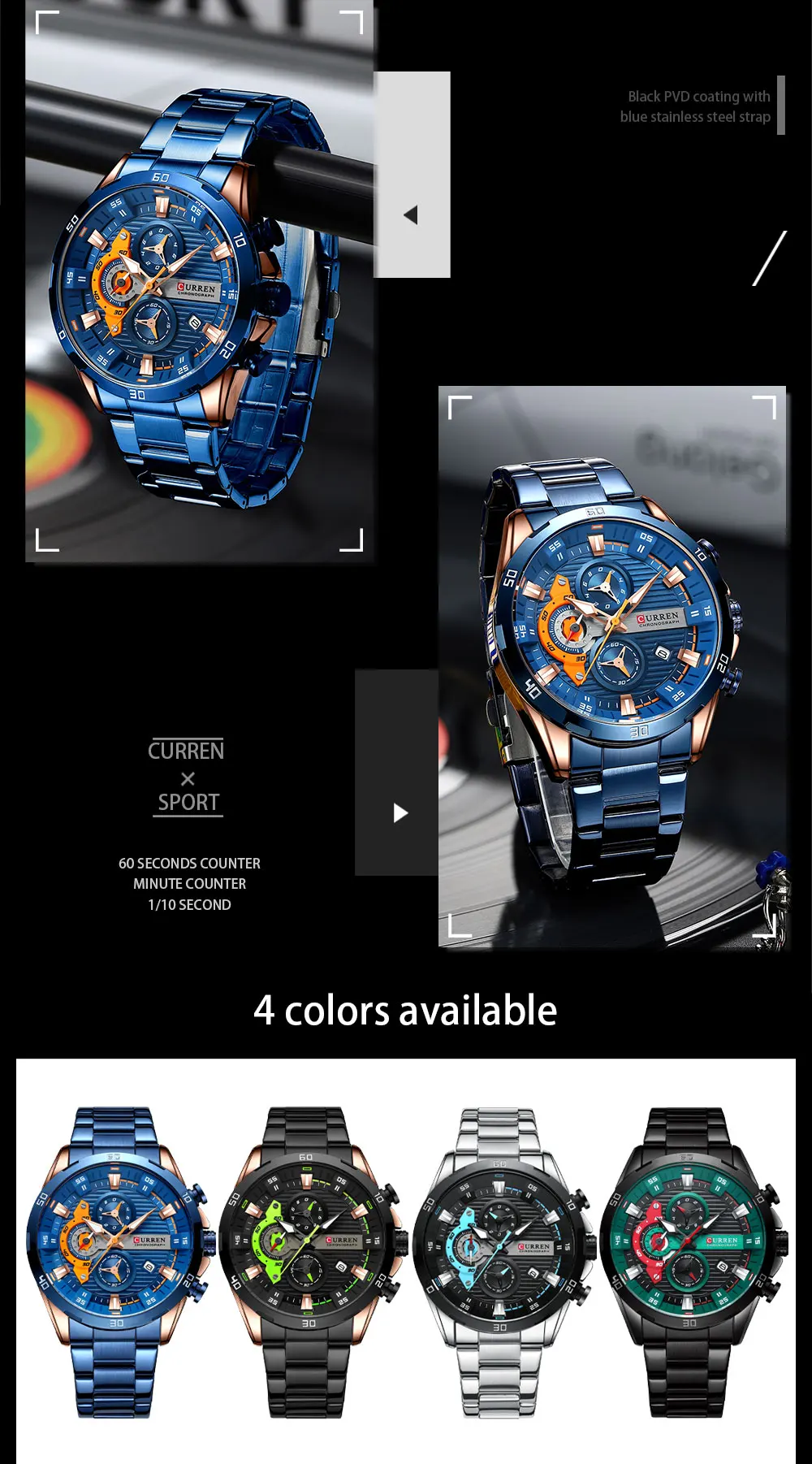 CURREN Männer Uhr Top Marke Luxus Sport Quarz Herren Uhren Voller Stahl Wasserdicht Chronograph Armbanduhr Männer Relogio Masculino – Detail 5