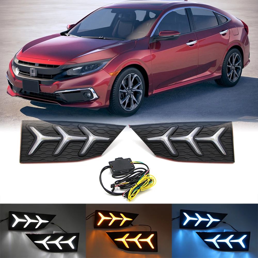 

3 Colors LED DRL for Honda Civic 2019+ Daytime Running Light with Dynamic Sequential Turn Signal Lamp