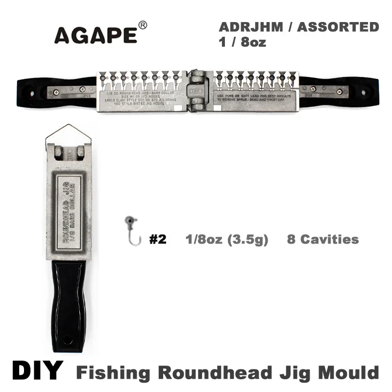 

Agape DIY Fishing Roundhead Jig Mould ADRJHM/ASSORTED COMBO 1/8oz(3.5g) 8 Cavities