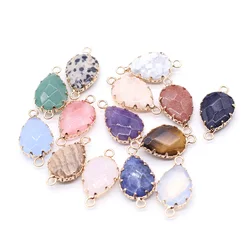3pcs Natural Stone Water Drop Shape Faceted Connectors Pendants Double Hole Charms for Jewelry Making Necklace Bracelet 14x27mm