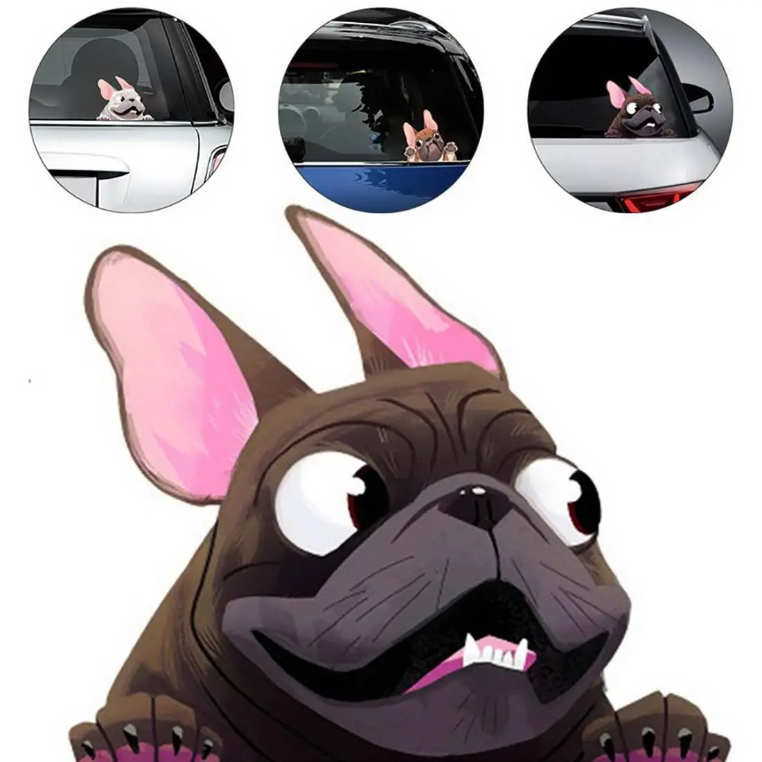 1PC Auto Funny Sticker 3D Simulation French Bulldog Car Sticker 3D Three-Dimensional Pet Dog Animal Cartoon Stickers Waterproof