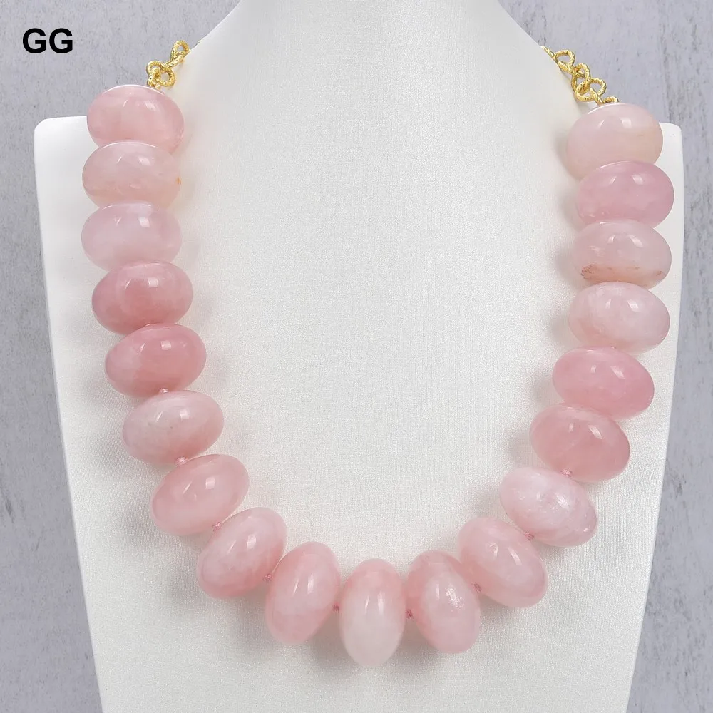 

GG 24" Big Natural 20x30mm Smooth Rose Quartzs Rondelle Necklace