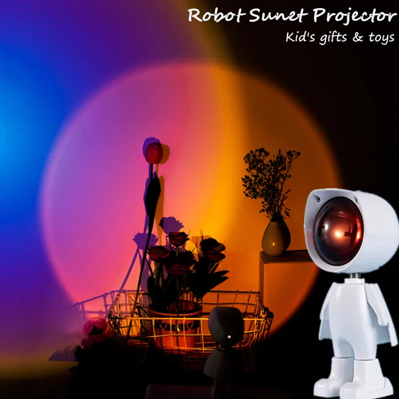 Mini Robot-like Rainbow Sunset Projection Lamp Indoor Decoration Table Lamp Colorful Touch Usb Led Night Light Ambient Projector