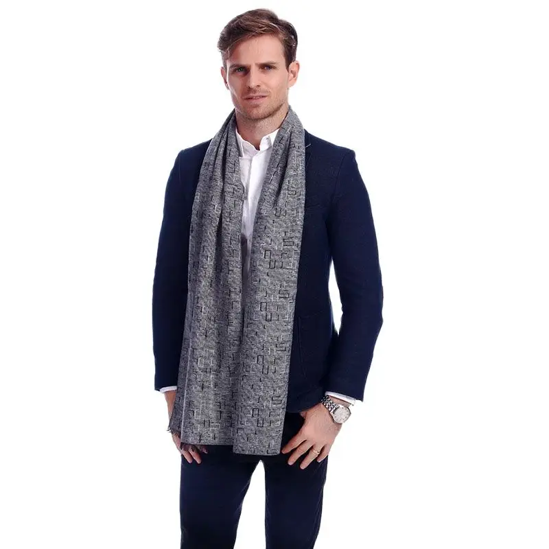 Designer Brand silver Grey  Winter Business Men Scarves soft Warm Stripe Viscose Blend Scarf A3A18900